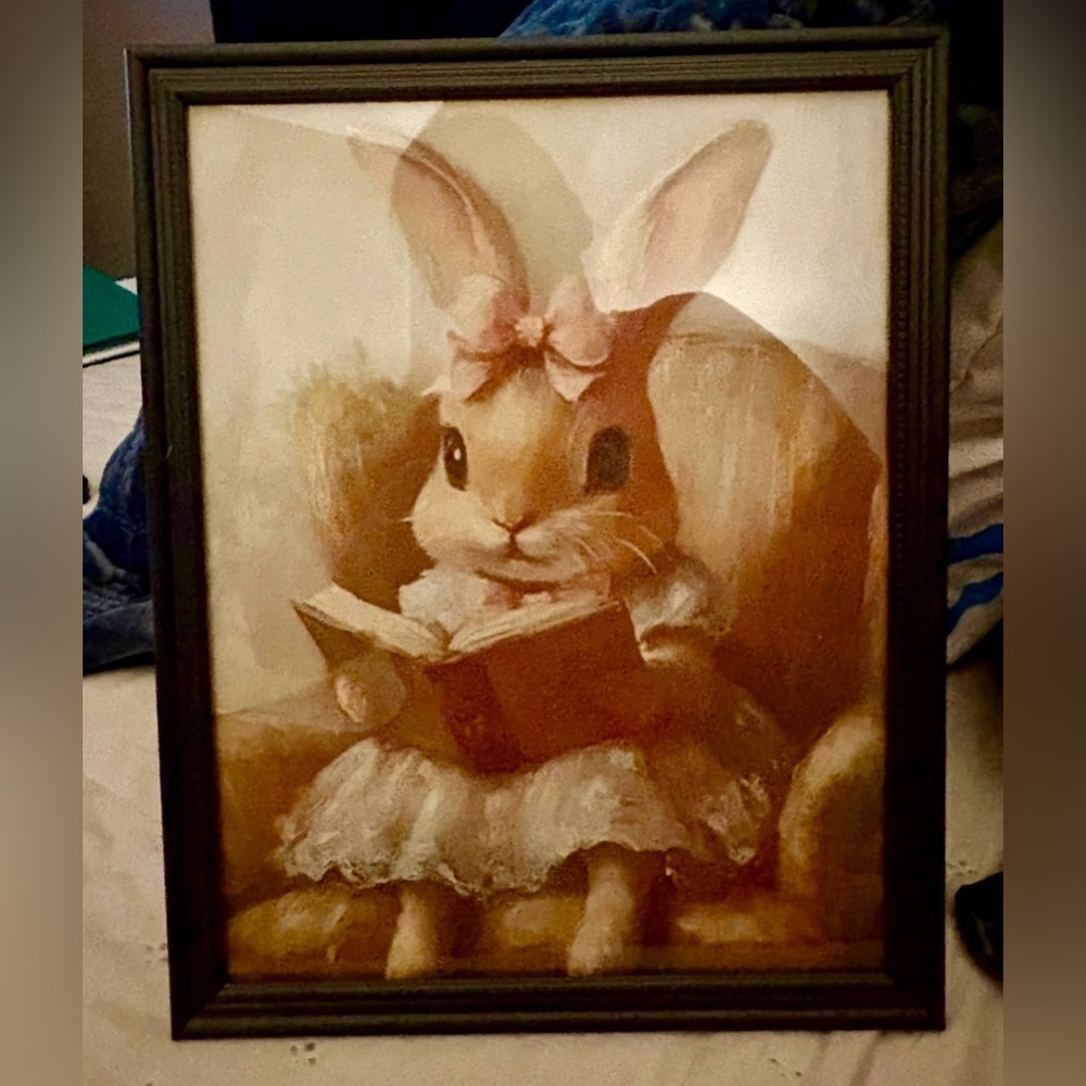 Cozy Bunny Reading Framed 8x10 Wall Art